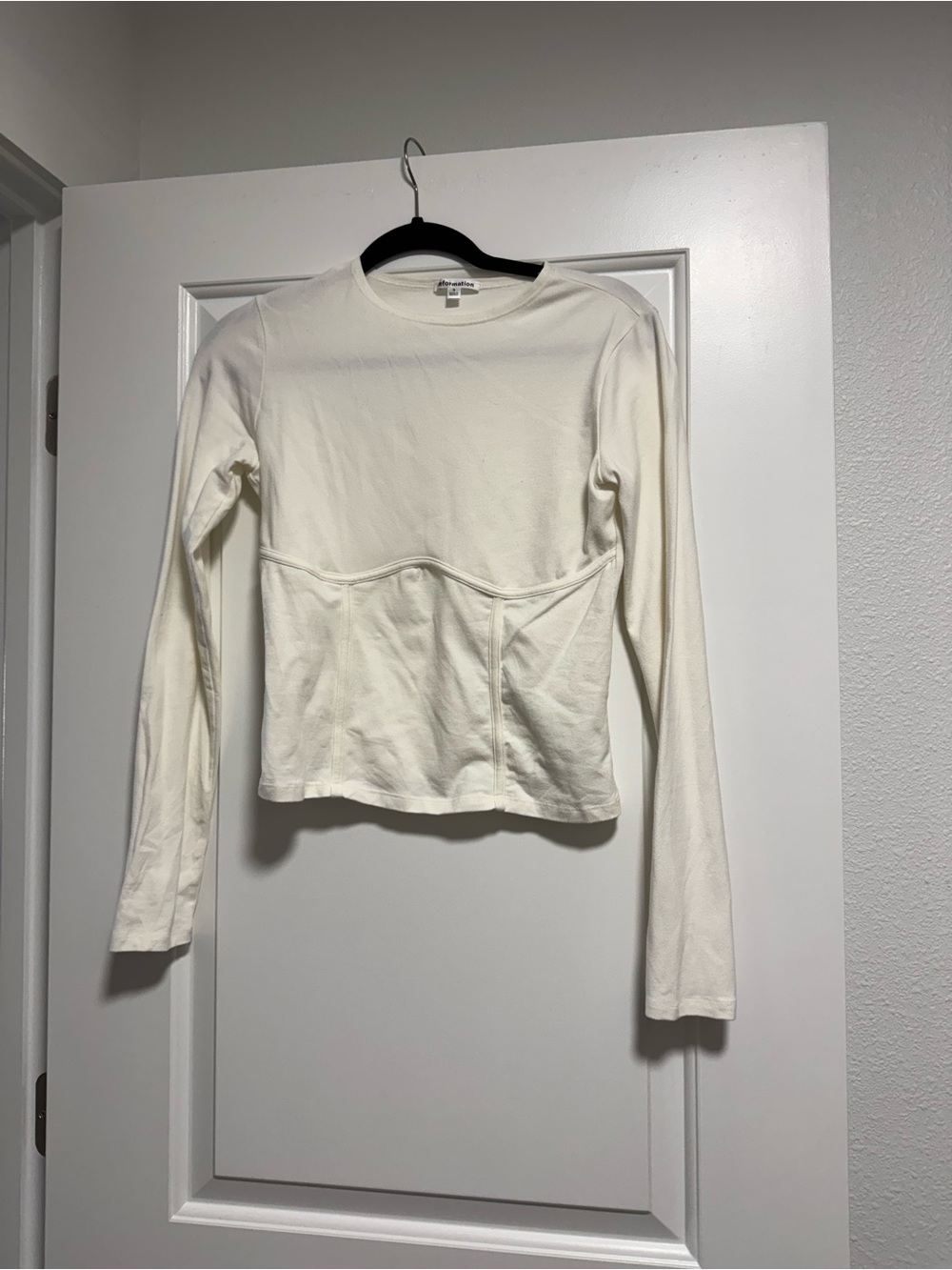Reformation Cream Long Sleeve Seam-Detail Top